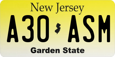 NJ license plate A30ASM