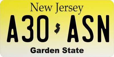 NJ license plate A30ASN