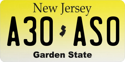 NJ license plate A30ASO