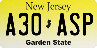 NJ license plate A30ASP