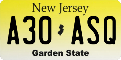 NJ license plate A30ASQ