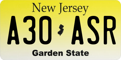 NJ license plate A30ASR
