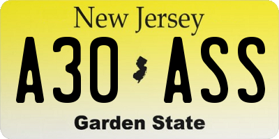 NJ license plate A30ASS