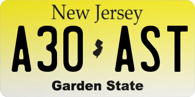 NJ license plate A30AST