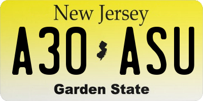 NJ license plate A30ASU