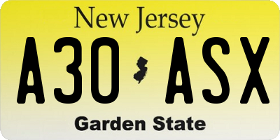 NJ license plate A30ASX