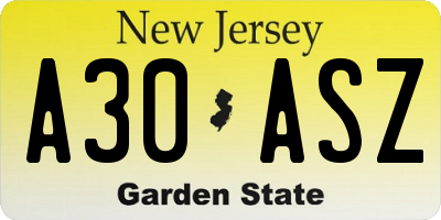 NJ license plate A30ASZ
