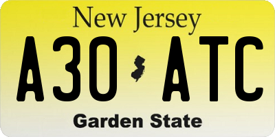 NJ license plate A30ATC