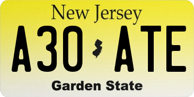 NJ license plate A30ATE
