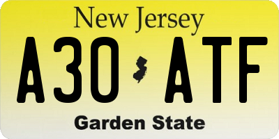 NJ license plate A30ATF