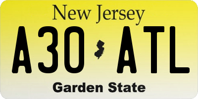 NJ license plate A30ATL