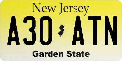 NJ license plate A30ATN