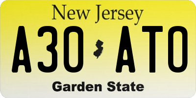 NJ license plate A30ATO