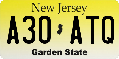 NJ license plate A30ATQ