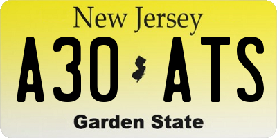 NJ license plate A30ATS