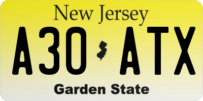 NJ license plate A30ATX