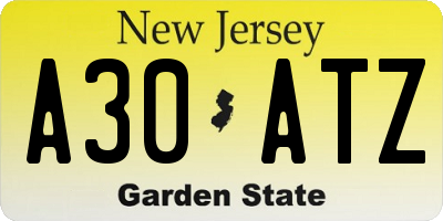 NJ license plate A30ATZ
