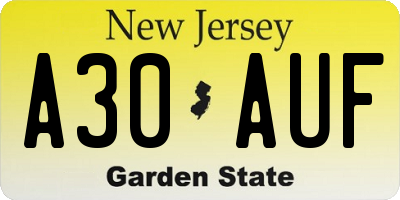 NJ license plate A30AUF