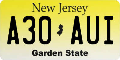 NJ license plate A30AUI