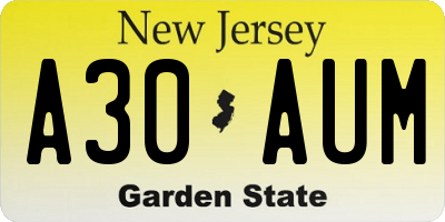 NJ license plate A30AUM