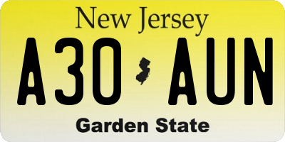 NJ license plate A30AUN