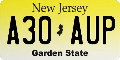 NJ license plate A30AUP