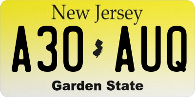 NJ license plate A30AUQ