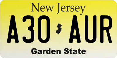 NJ license plate A30AUR
