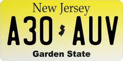 NJ license plate A30AUV