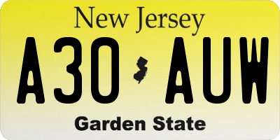 NJ license plate A30AUW