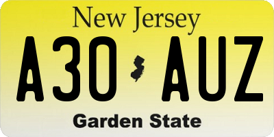NJ license plate A30AUZ