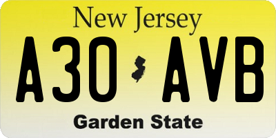 NJ license plate A30AVB