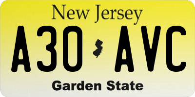 NJ license plate A30AVC