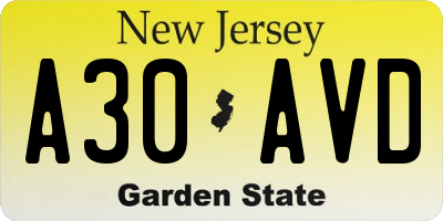 NJ license plate A30AVD