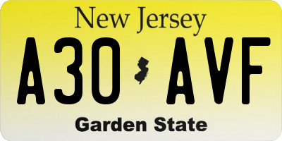 NJ license plate A30AVF