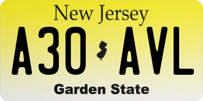 NJ license plate A30AVL
