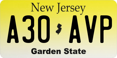 NJ license plate A30AVP