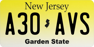 NJ license plate A30AVS