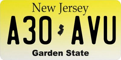 NJ license plate A30AVU