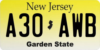 NJ license plate A30AWB