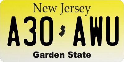 NJ license plate A30AWU