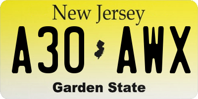 NJ license plate A30AWX