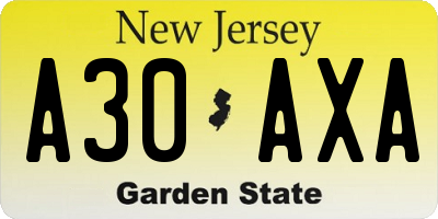 NJ license plate A30AXA