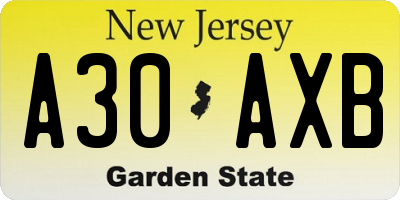 NJ license plate A30AXB
