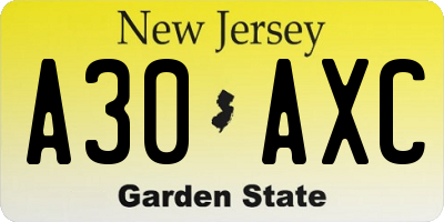 NJ license plate A30AXC