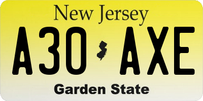 NJ license plate A30AXE