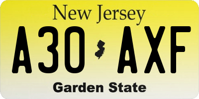 NJ license plate A30AXF