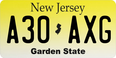 NJ license plate A30AXG