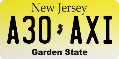 NJ license plate A30AXI