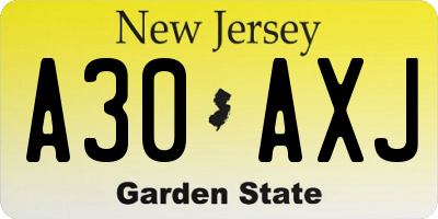 NJ license plate A30AXJ